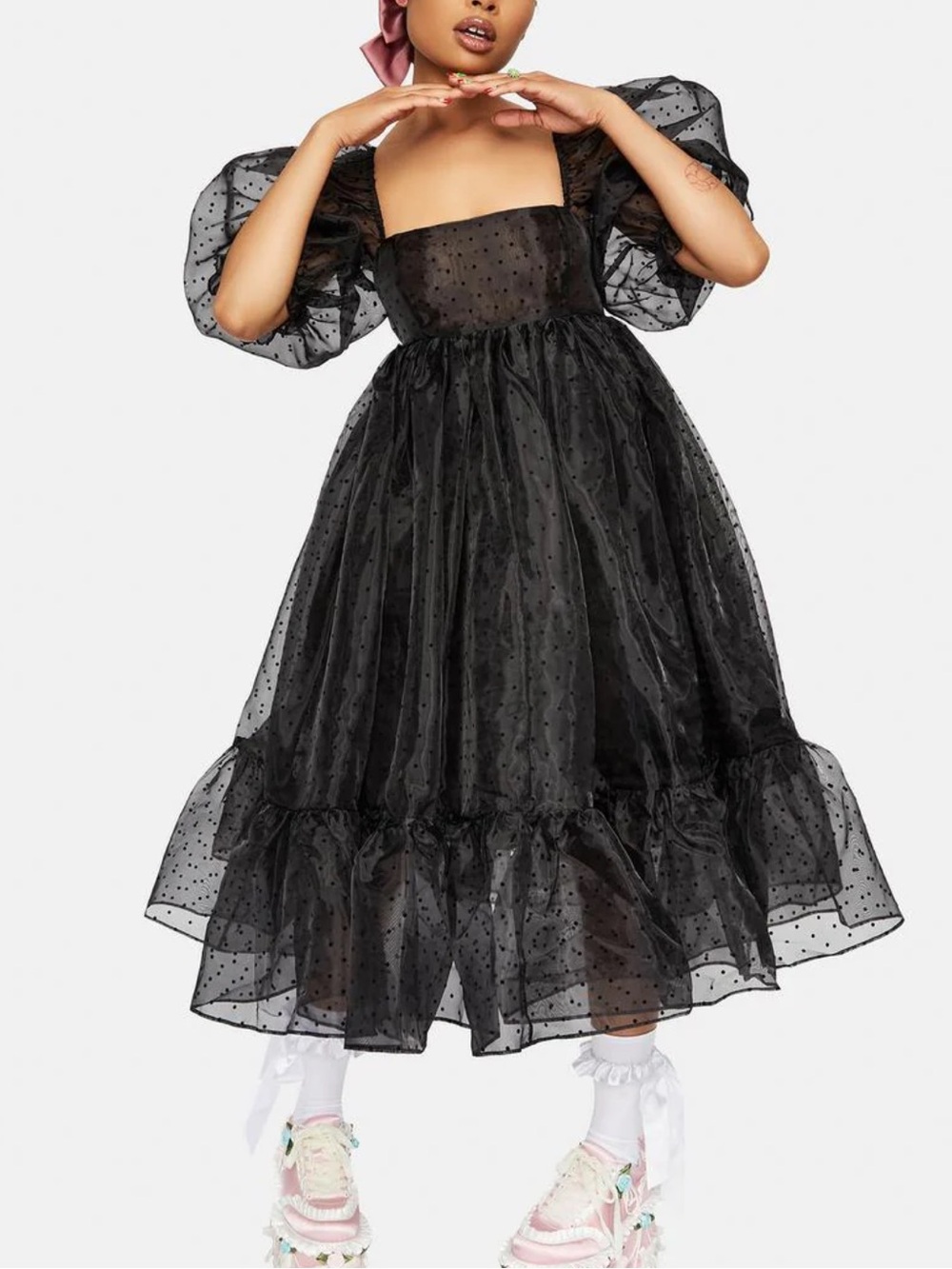 Selkie Caviar French Puff Dress L NWOT Organza Dark Romantic Whimsigoth Evening